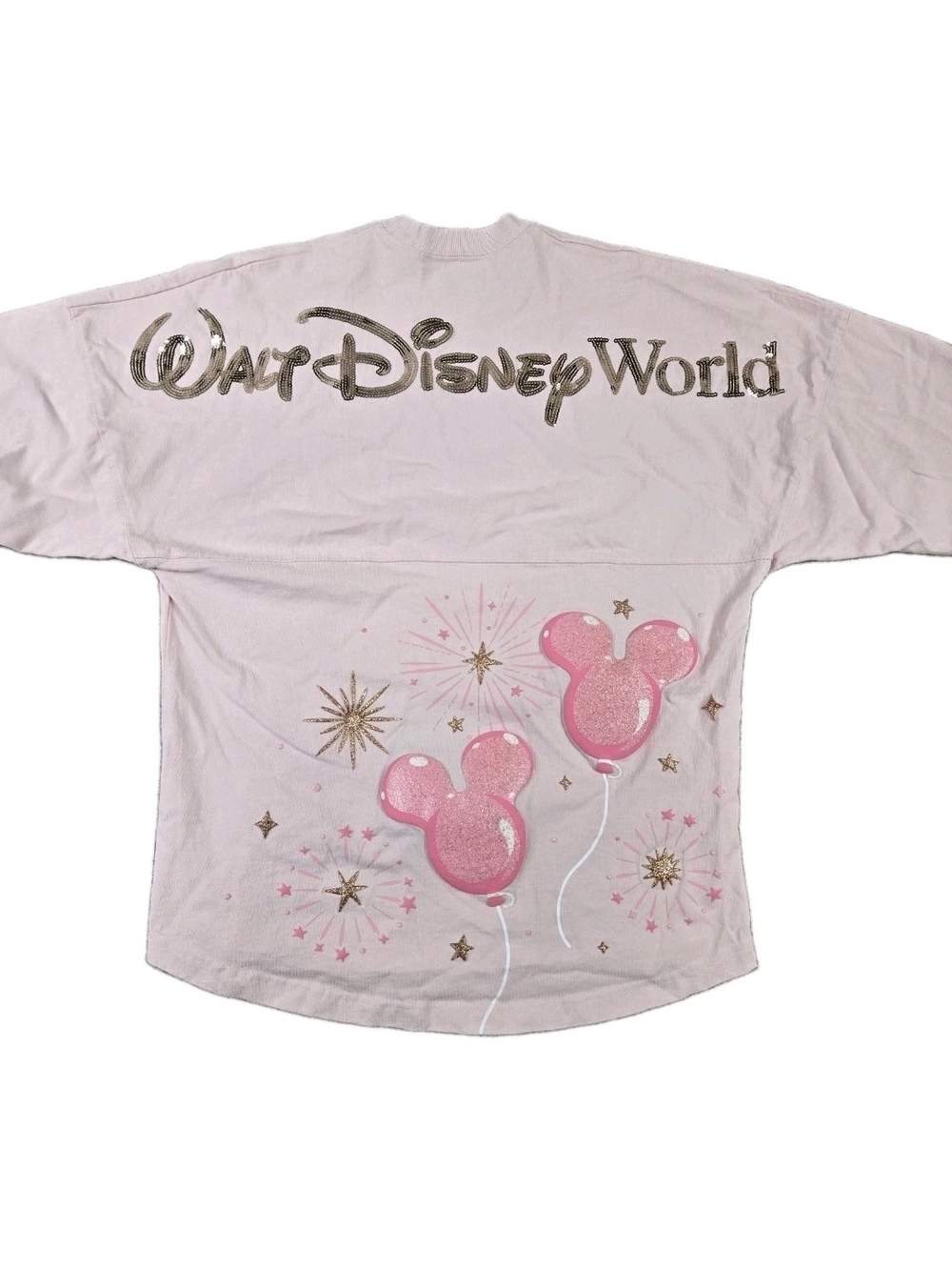 Disneyland Spirit Jersey Pink Mickey Balloons Sequin Oversized XS Long Sleeve